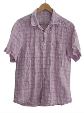 Richards 100% Linen Plaid Shirt Men’s Size 3/L Pink Short Sleeve Resort Summer